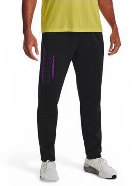 Under Armour Black Fleece Sweat Pants Mens Purple Gray Logo Loose Fit size Large